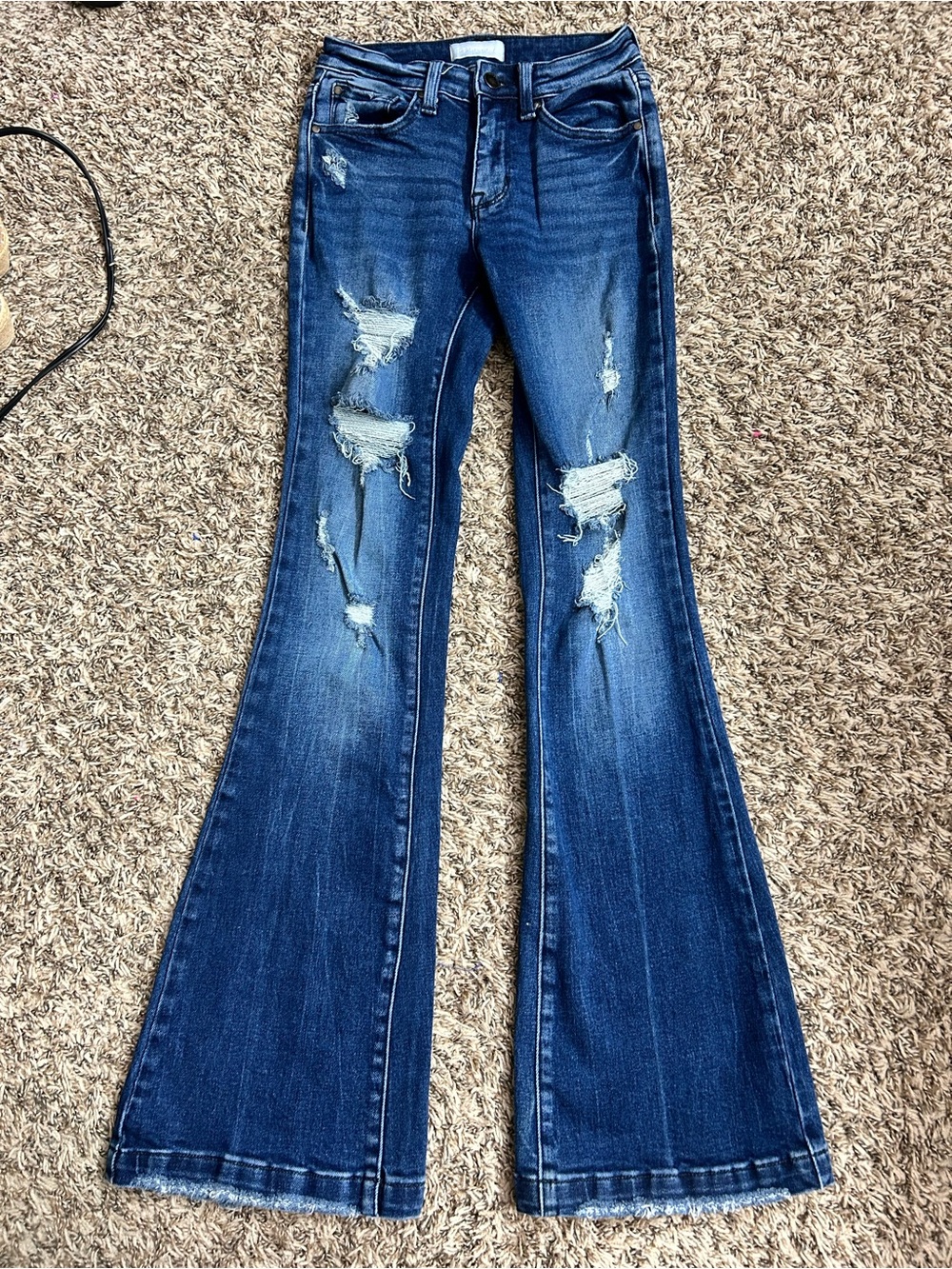 Petra 153 Dark Blue Distressed Flared Women's Jeans Sz 24